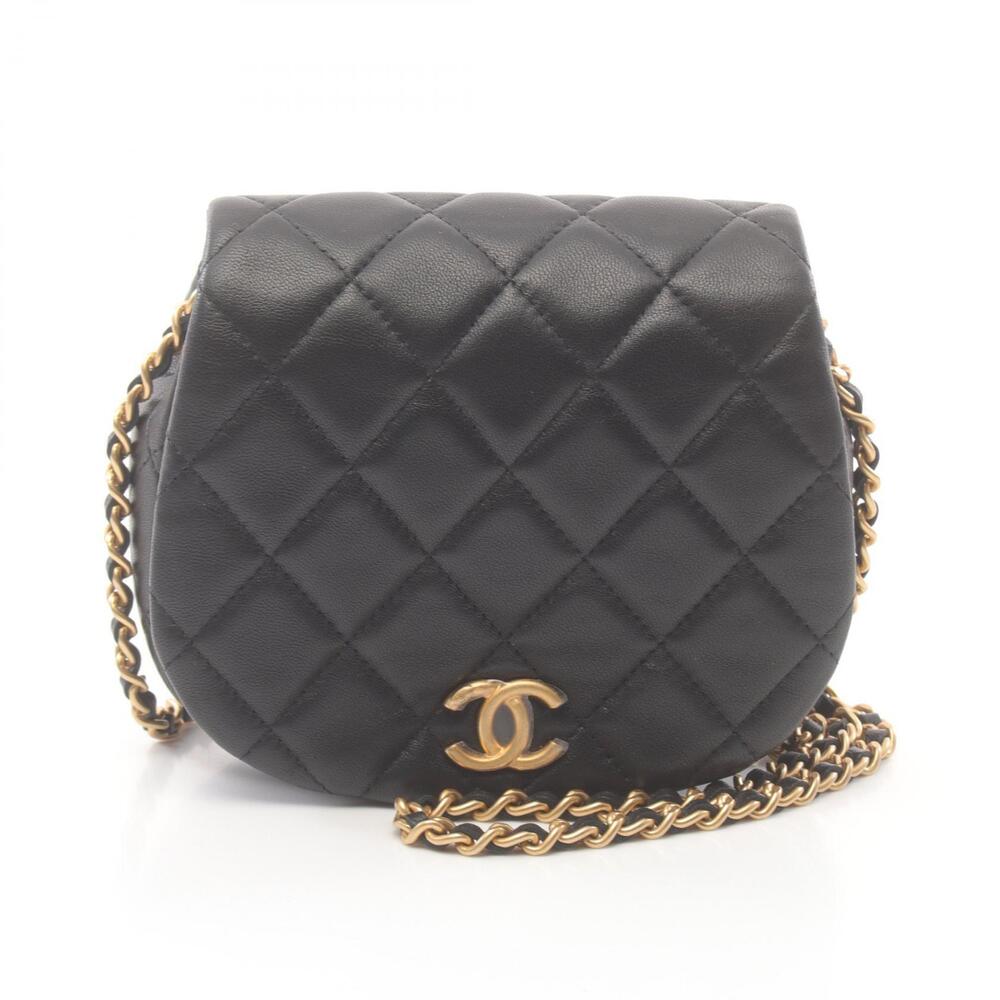 Chanel Matelasse Shoulder Bag Lambskin Sheepskin Black